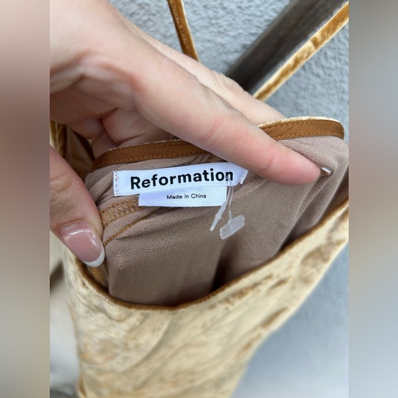 Reformation Rimini Velvet Dress Gold New with Tags! - Picture 8 of 11